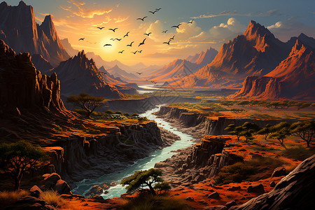 神秘峡谷中的河流背景图片
