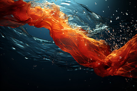 海波浪海水里的橙色丝绸设计图片