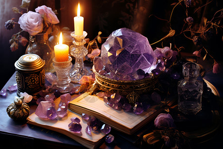 魔法蜡烛神秘宝石与古老魔法的韵味背景