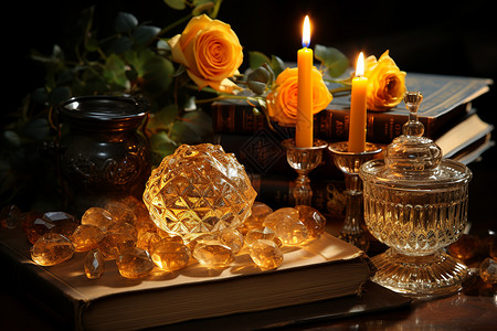 餐桌上的神秘黄色水晶（生活方式-广告传媒）背景图片