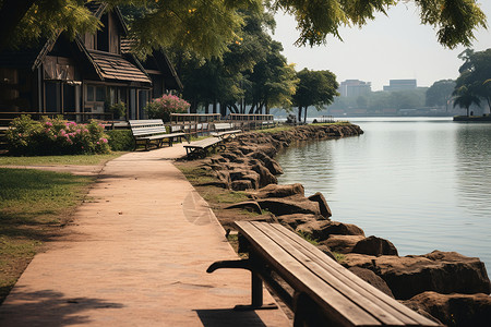 湖畔凉亭背景图片
