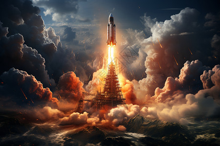 喷射火焰的火箭背景图片