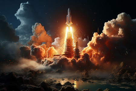 夜空中的火箭背景图片