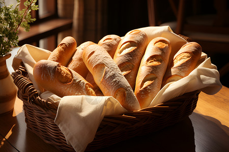 一篮新鲜的面包高清图片