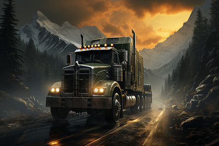 巨型卡车在山路上行驶背景图片