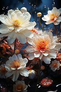 水珠点缀的花束背景图片