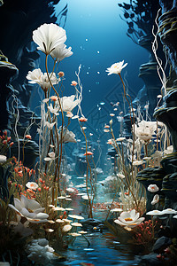 水中的花朵水下泡泡高清图片