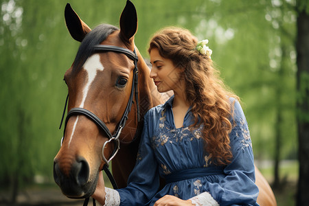 一个女子与马背景图片