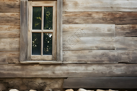 木屋前的一扇窗户背景图片