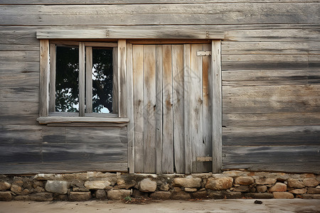 木屋青石墙背景图片
