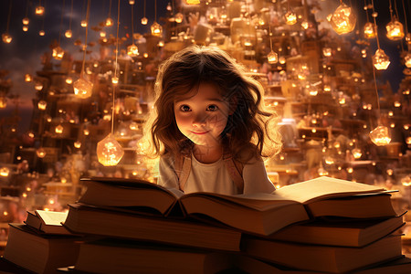 看书的小女孩背景图片