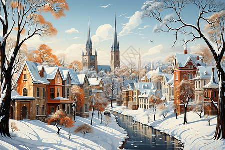 冬日小镇背景图片