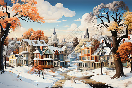 冬日城市小镇背景图片