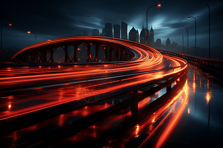 重庆大桥夜景捕捉红色尾灯设计图片