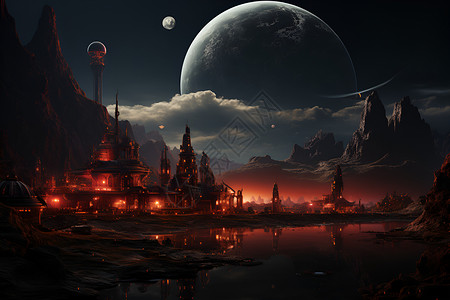 未来派火星殖民地背景图片