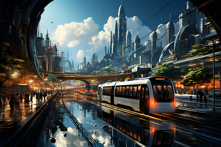 未来派城市的交通枢纽概念图背景图片