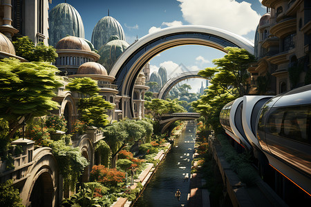 未来派城市建筑概念图背景图片