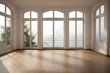 空旷的海景建筑室内场景背景图片