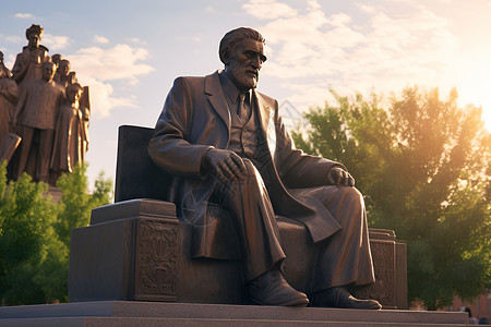 公园广场中的名人雕塑背景图片