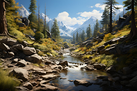 风景优美的山间溪流背景图片
