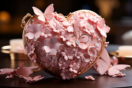 典雅粉红色的心形盒子背景图片