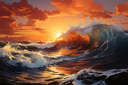 彩虹海浪的创意插图背景图片