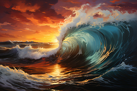 日出时分波涛激荡的海洋景观插画