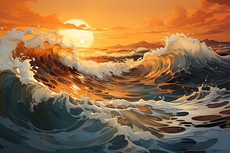 风景优美的日落海洋插图背景图片