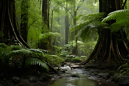 流淌绿意盎然的热带雨林背景