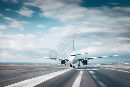跑道上起飞的民航飞机背景图片