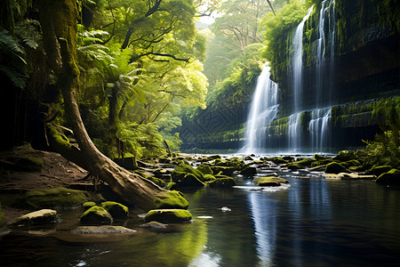 美丽瀑布林中瀑布的美丽景观背景