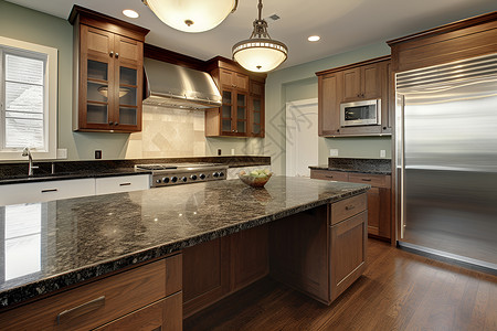 木质装修的家居厨房场景背景图片