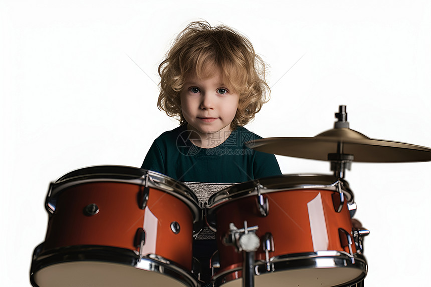 弹奏架子鼓的小男孩图片