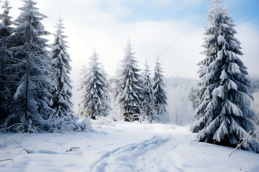 白雪皑皑的丛林景观图片