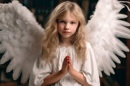 翅膀素材白色戴着白色翅膀的女孩背景