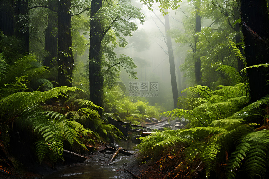 迷雾笼罩的热带丛林图片