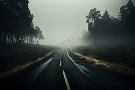 迷雾笼罩的山路背景图片