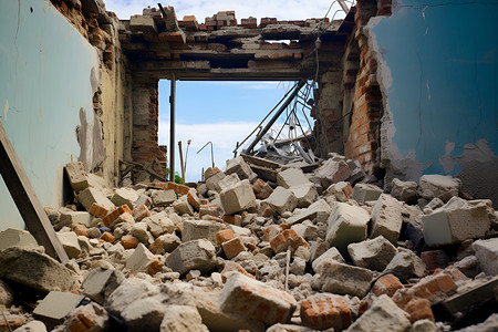 房屋损坏地震摧毁的房屋建筑背景