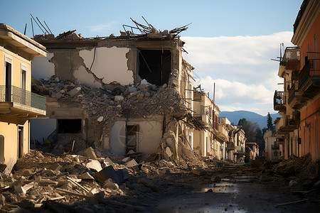 倒塌的房屋建筑背景图片