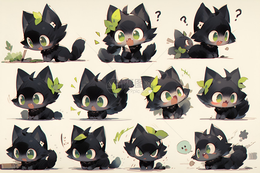 可爱的黑猫卡通插图图片