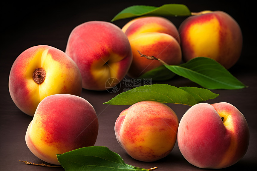 新鲜采摘的桃子图片