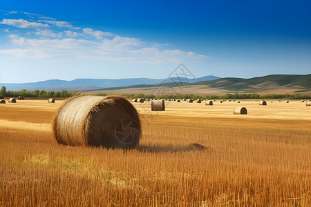 金黄色的秋季麦田背景图片