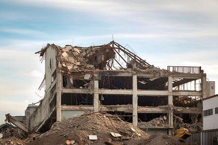 坍塌的建筑房屋高清图片