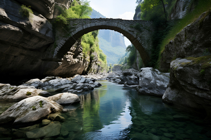 山脉中的桥梁和水域图片