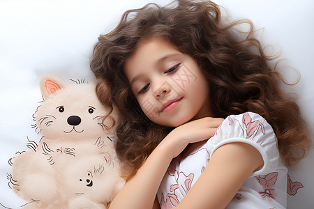 抱着玩偶睡觉的女孩背景图片