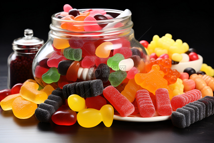 桌面上彩色糖果食物图片