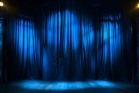 歌剧舞台上的蓝色纺织品背景图片
