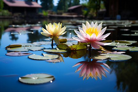 池塘中绽放的漂亮莲花背景图片