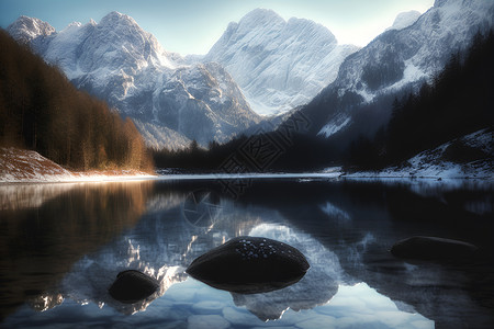 户外湖泊中的冰川背景图片