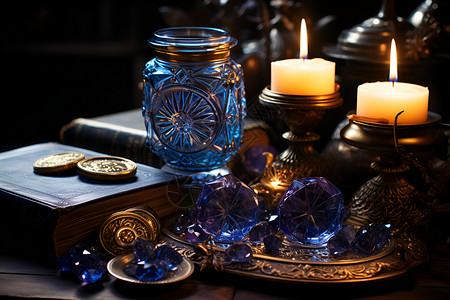 桌面上神奇的蓝色水晶背景图片